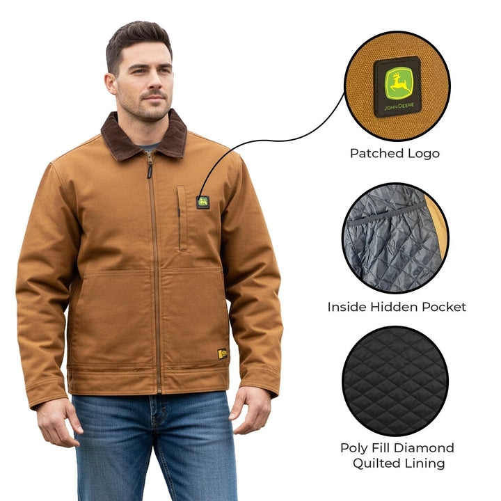 John Deere Men’s Brown Jacket Light Weight Tractor Durable Tough (S01)