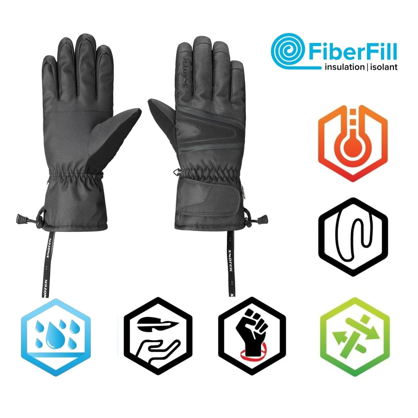 Snotek Men's Black Performance Ski Gloves ST211 (S07)