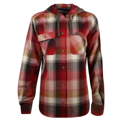 Carhartt Women's True Red Dark Brown Cream Plaid Hooded L/S Woven Shirt