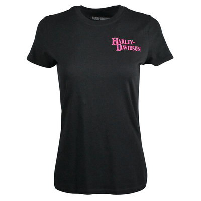 Harley-Davidson Women's Black Pink Logo Graphic Print Short Sleeve Tee (S16)