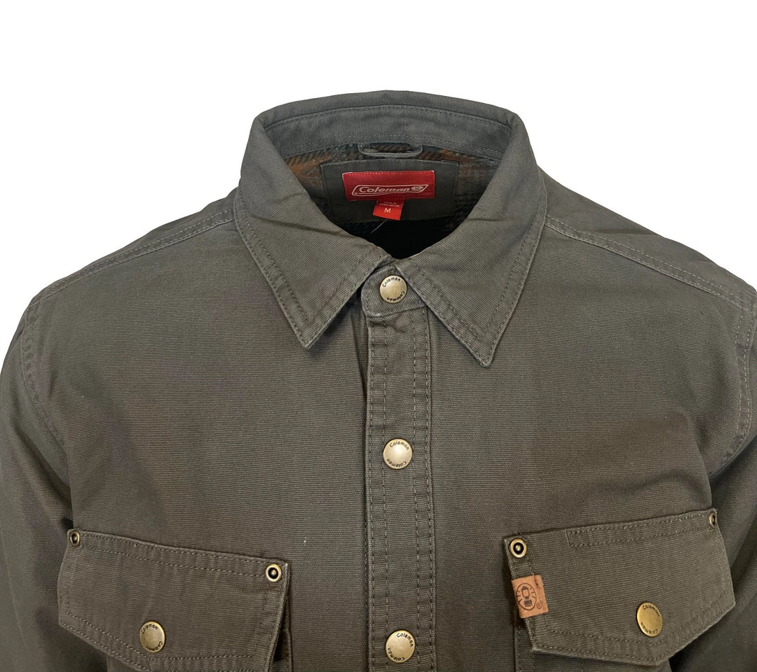 Coleman Men's Grey Jacket Fleece Lined Snap Closure Durable Canvas Shirt (S01)