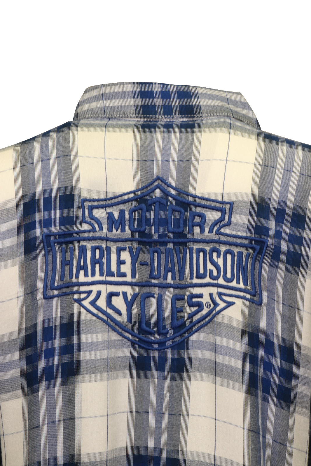 Harley-Davidson Women's Shirt Blue White Plaid Embroidered Text L/S Woven (S22)