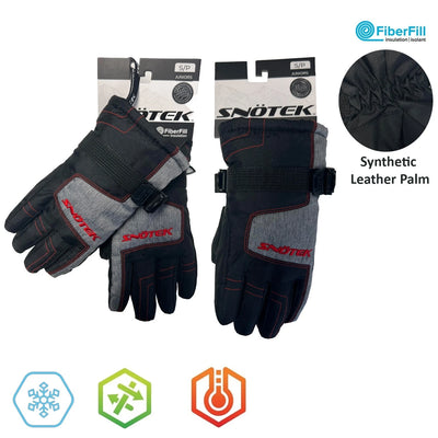 Snotek Junior's Black Grey Stitched Performance Winter Ski Gloves ST318 (S01)