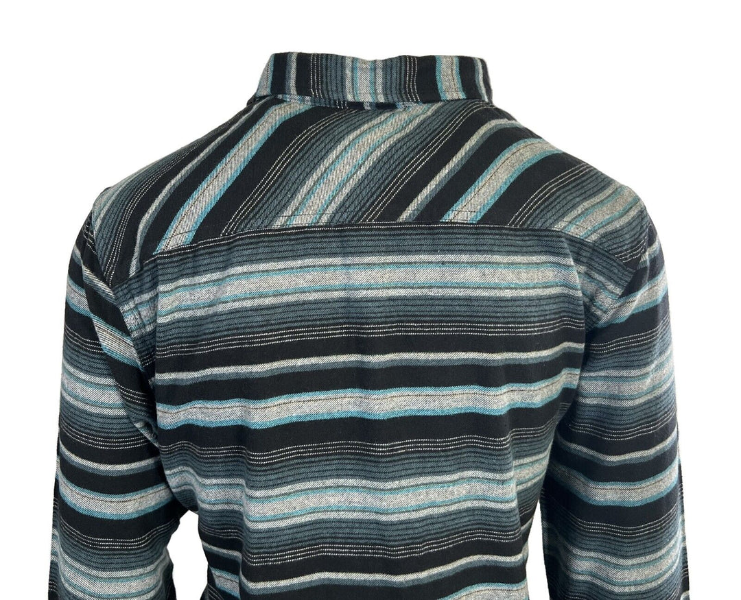 O'Neill Men's Black & Blue Flannel Shirt Redmond Hooded Horizontal Striped (S33)