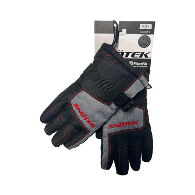 Snotek Junior's Black Grey Stitched Performance Winter Ski Gloves ST318 (S01)