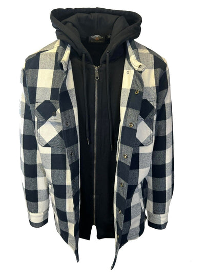 Branded Men's Black Plaid Shirt Willie G Skull Hooded (S80)