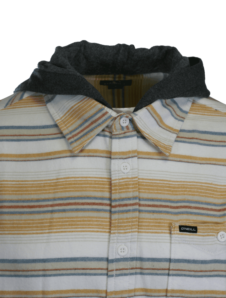 O'Neill Men's Cream Flannel Shirt Redmond Hooded Horizontal Striped (S19)