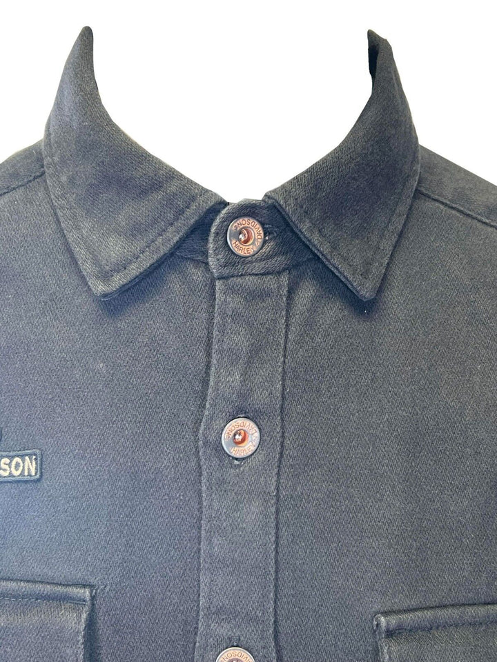 HD Branded Men's Black Shirt Logo Patch Embroidered Long Sleeve (S76)