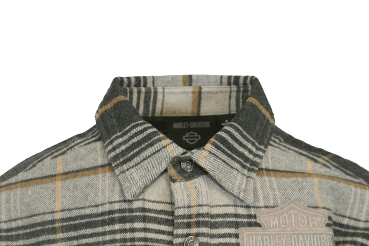 HD Branded Men's Shirt Grey Plaid Bar & Shield Premium L/S (S62)