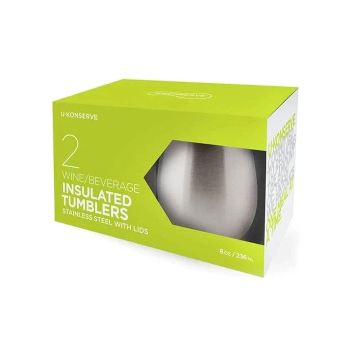 U-Konserve Insulated Stainless Steel Wine Tumblers &amp; Lids – 2 Pack - 4 Pcs (S01)