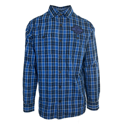 Branded Men's Blue Plaid Shirt Bar & Shield Long Sleeve (S82)