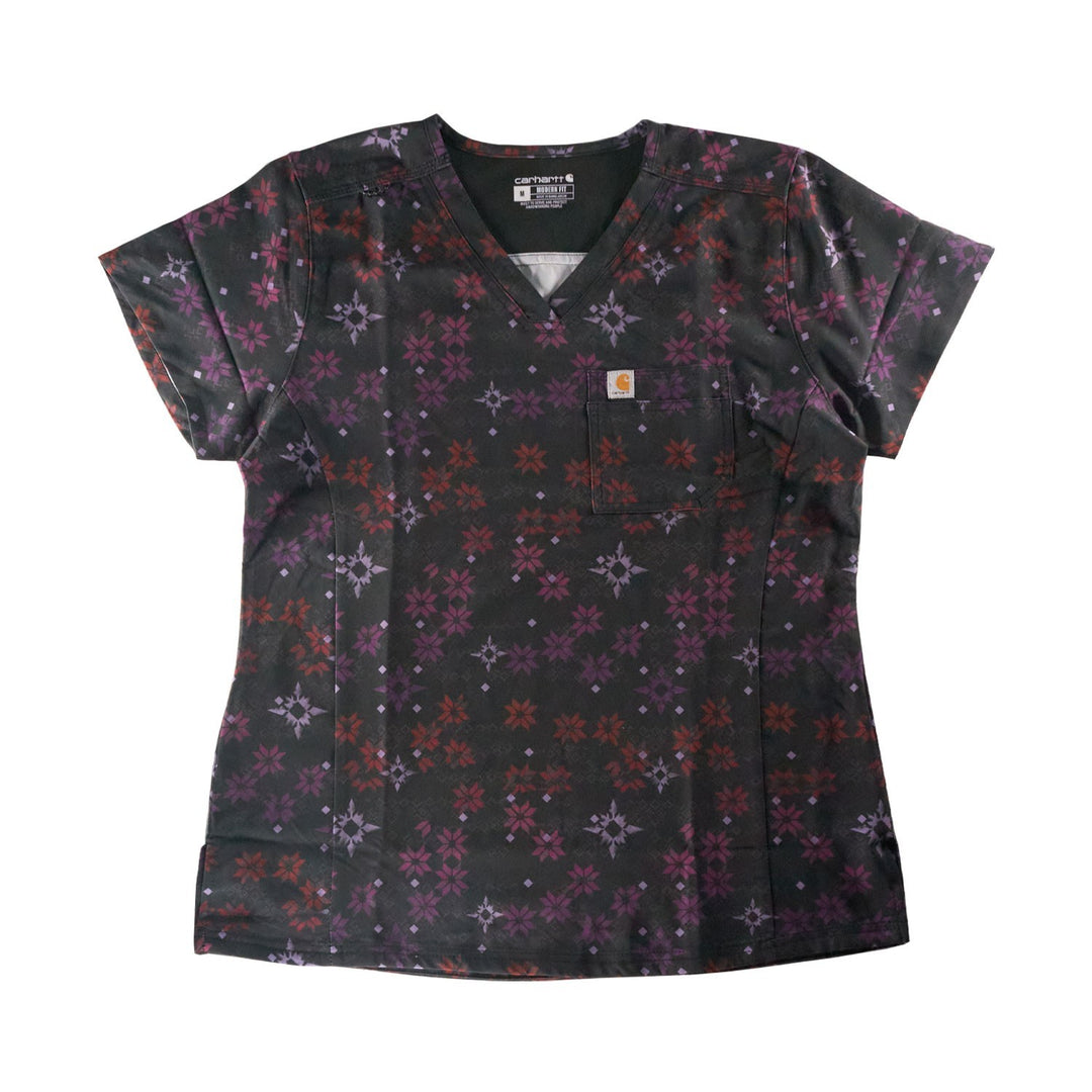 Carhartt Women's Scrub Force Pocket Logo Rugged Flex Cross-Flex V-Neck Print Top