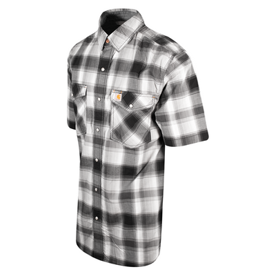 Carhartt Men's Grey Light Grey Black Plaid Snap-Front S/S Woven Shirt (S15)