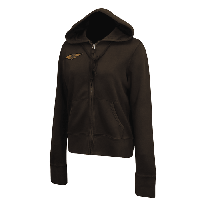 HD Branded Women's Hoodie Black Wings Patch Logo Full Zip L/S (S08)