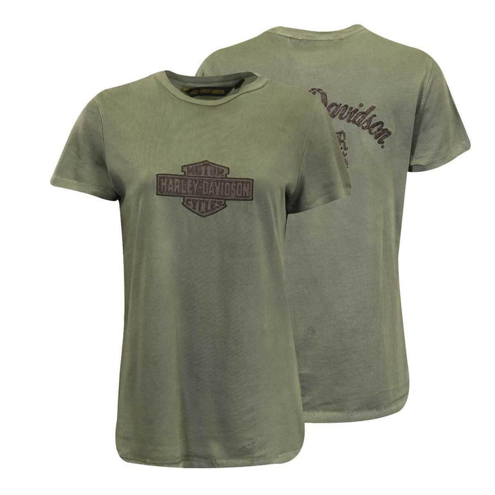 HD Branded Women's T-Shirt Olive Green Embroidered Official Logo S/S (S36)