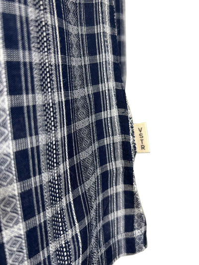 Vstr Premium Men's Navy Shirt Vertical Stiped Button Down Short Sleeve (S03)
