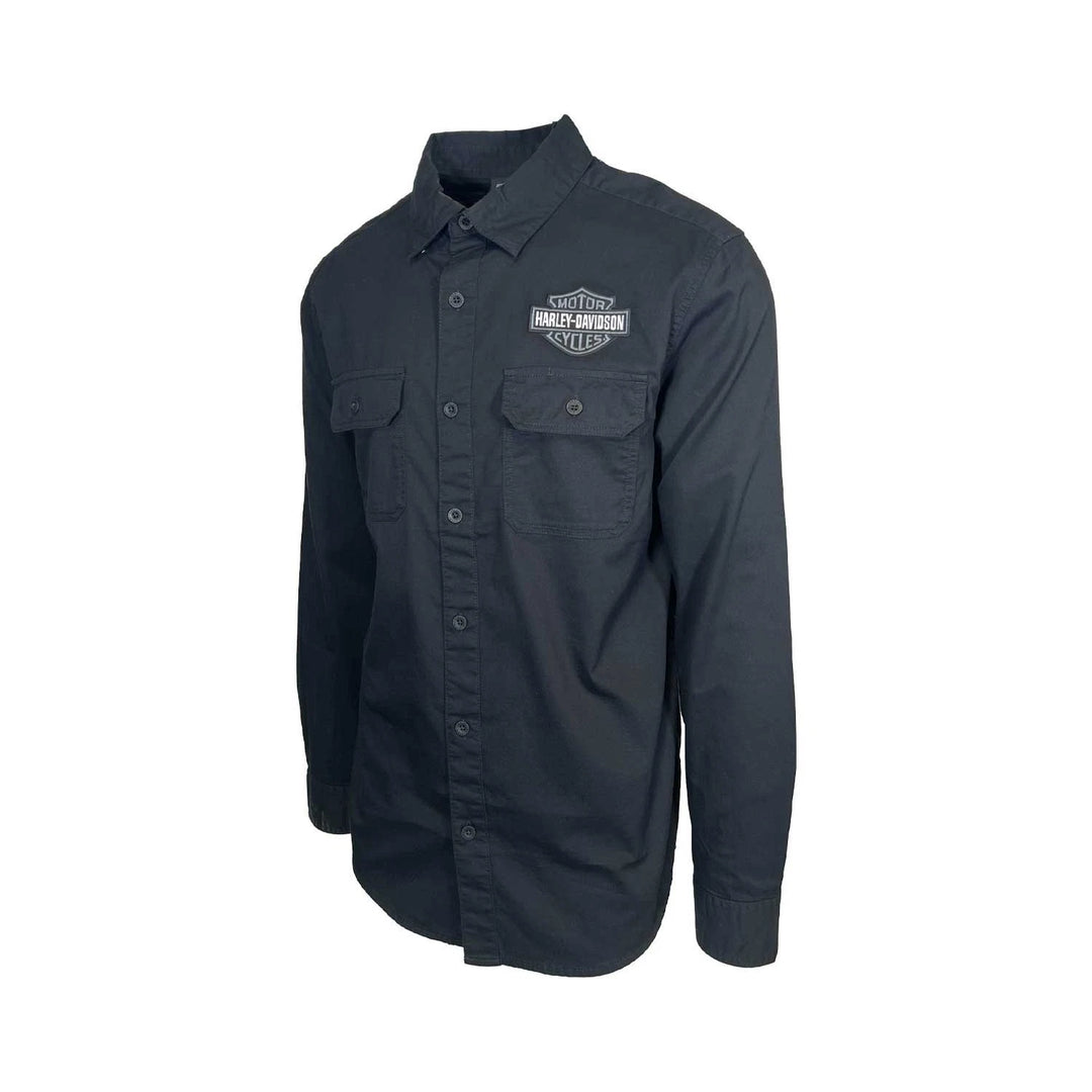 HD Branded Men’s Black Shirt Bar &amp; Shield Solid Long Sleeve (353)