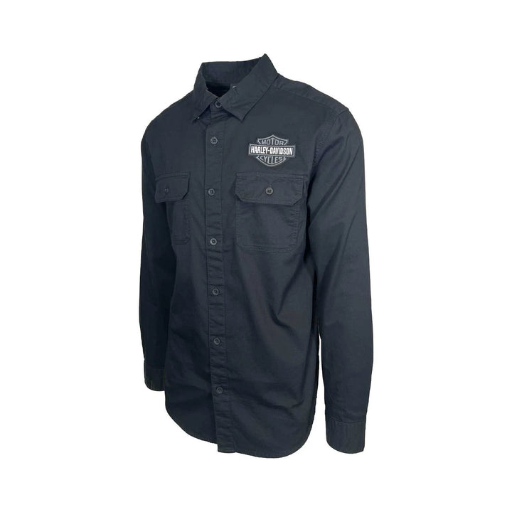 HD Branded Men’s Black Shirt Bar &amp; Shield Solid Long Sleeve (353)