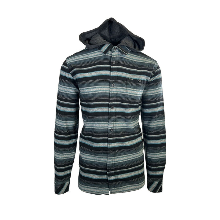 O'Neill Men's Black & Blue Flannel Shirt Redmond Hooded Horizontal Striped (S33)