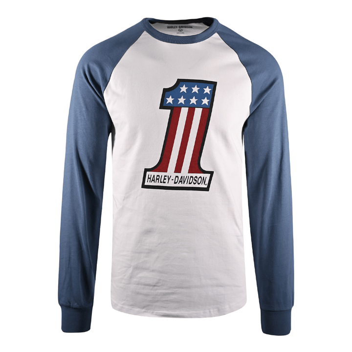 HD Branded Men's T-Shirt Blue #1 Race Raglan Graphic Long Sleeve (S28)