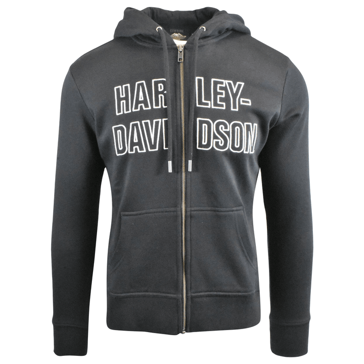HD Branded Women's Hoodie Black White Block Text Full Zip (S07)