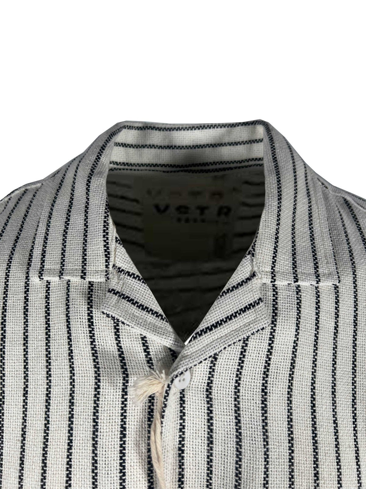 Vstr Premium Men's Cream Black Shirt Vertical Stiped Button Down S/S (S02)