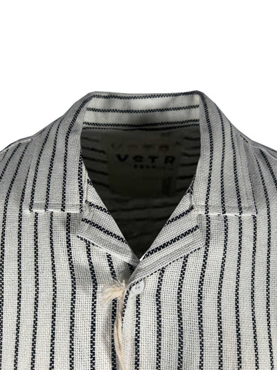 Vstr Premium Men's Cream Black Shirt Vertical Stiped Button Down S/S (S02)