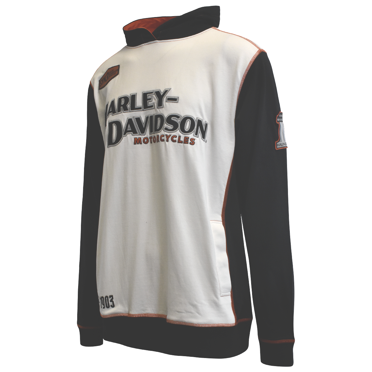 Harley-Davidson Men's Hooded T-Shirt White Wing Long Sleeve Raglan (S71)