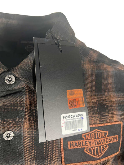 Harley-Davidson Men's Black & Amber Brown Shirt Bar & Shield Plaid S/S (S71)
