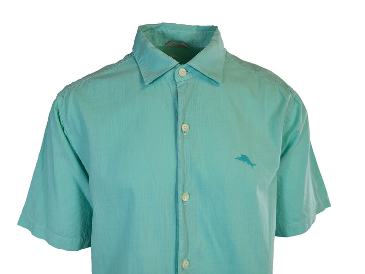 Tommy Bahama Men's Gentle Breeze Teal Green Shirt Logo Short Sleeve Button (S02)