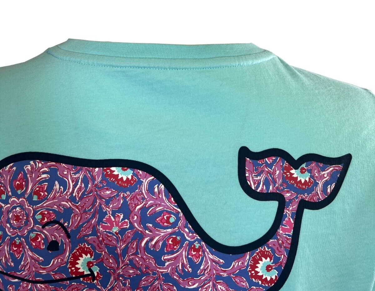 Vineyard Vines Youth's Blue Island Paradise T-Shirt Paisley Floral Whale (S01)