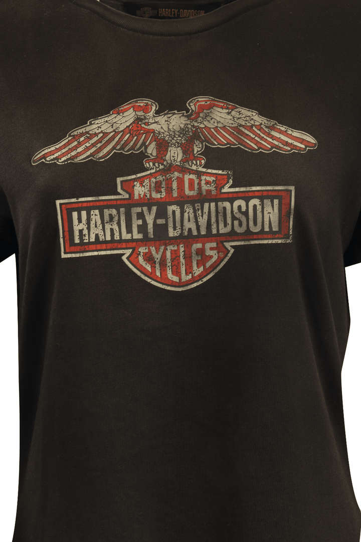 HD Branded Women's T-Shirt Dark Grey Graphic Eagle Badge S/S (S34)