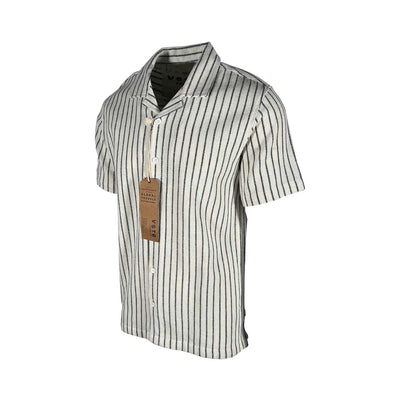 Vstr Premium Men's Cream Black Shirt Vertical Stiped Button Down S/S (S02)