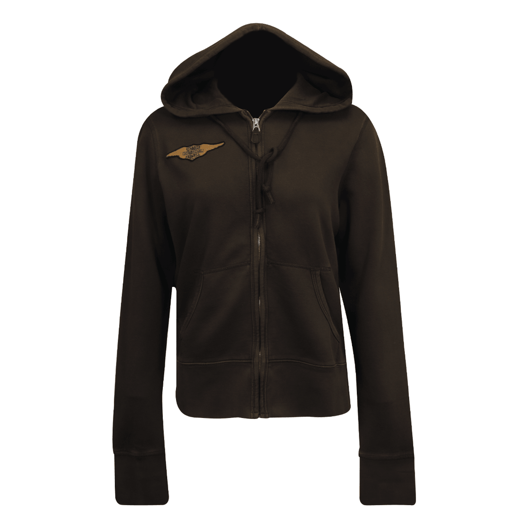 HD Branded Women's Hoodie Black Wings Patch Logo Full Zip L/S (S08)