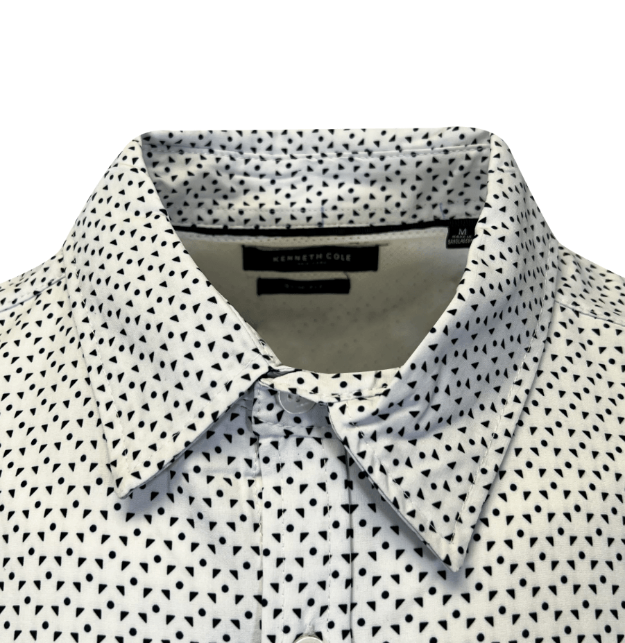 Kenneth Cole Men's White Shirt Triangle Dotted 2 Pockets Woven S/S (S04)