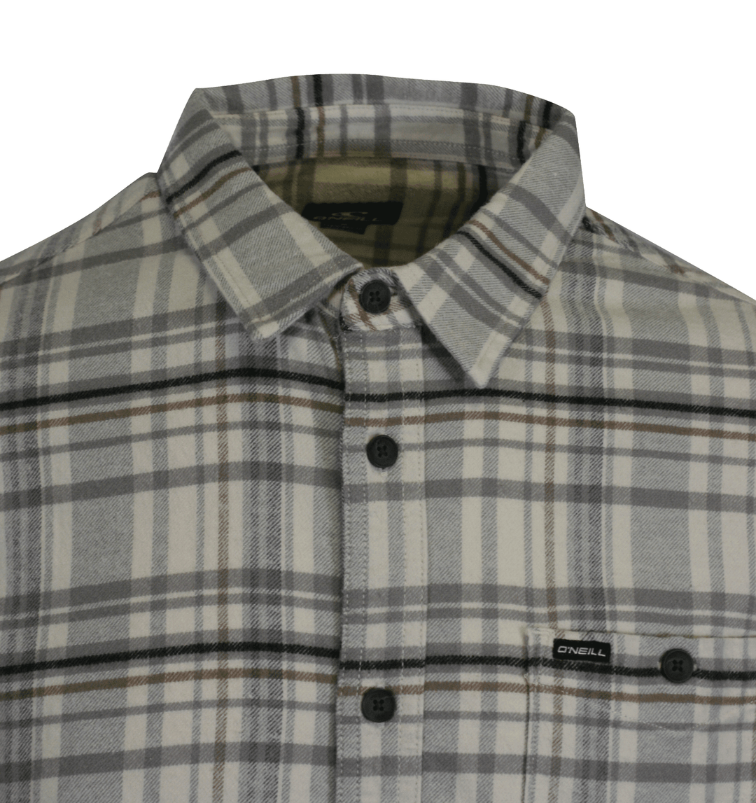 O'Neill Men's Cream Shirt Redmond Plaid Stretch Flannel Long Sleeve (S30)