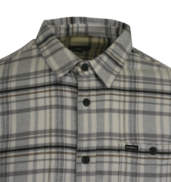 O'Neill Men's Cream Shirt Redmond Plaid Stretch Flannel Long Sleeve (S30)