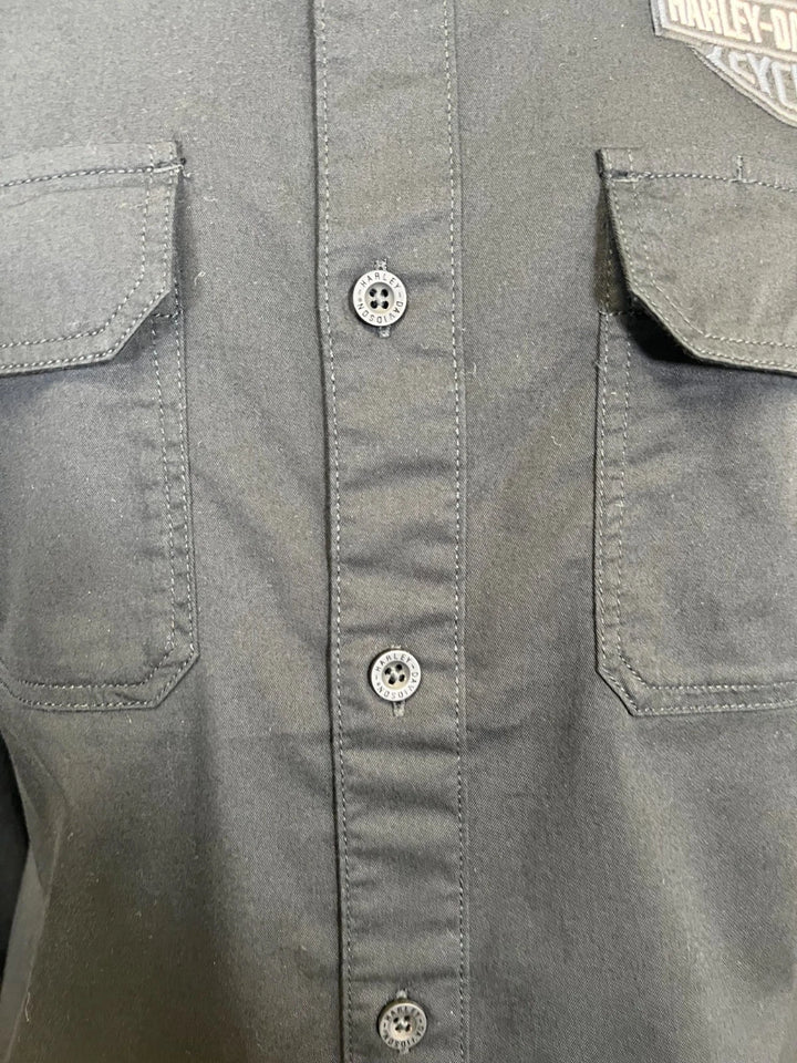 HD Branded Men’s Black Shirt Bar &amp; Shield Solid Long Sleeve (353)