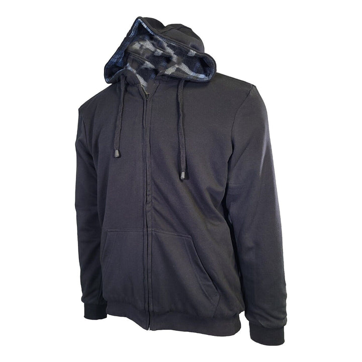 Powerfix Profi Men's Black Hoodie 2 in 1 Reversible Black Blue Plaid (S02)