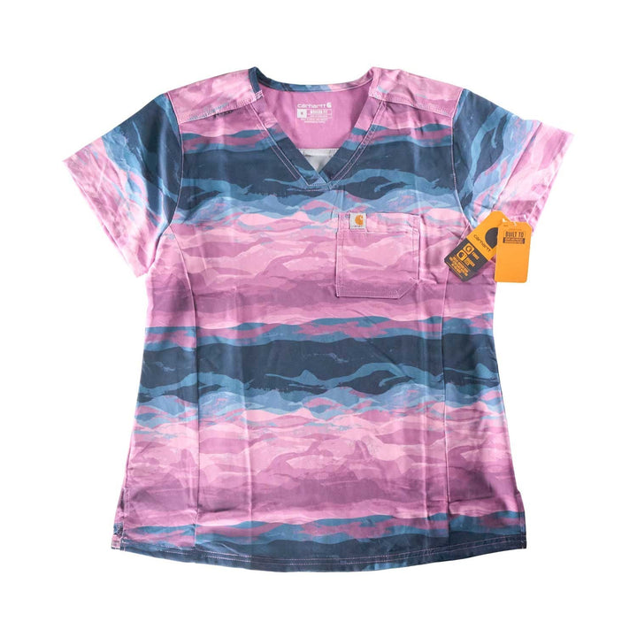 Carhartt Women's Scrub Force Pocket Logo Rugged Flex Cross-Flex V-Neck Print Top