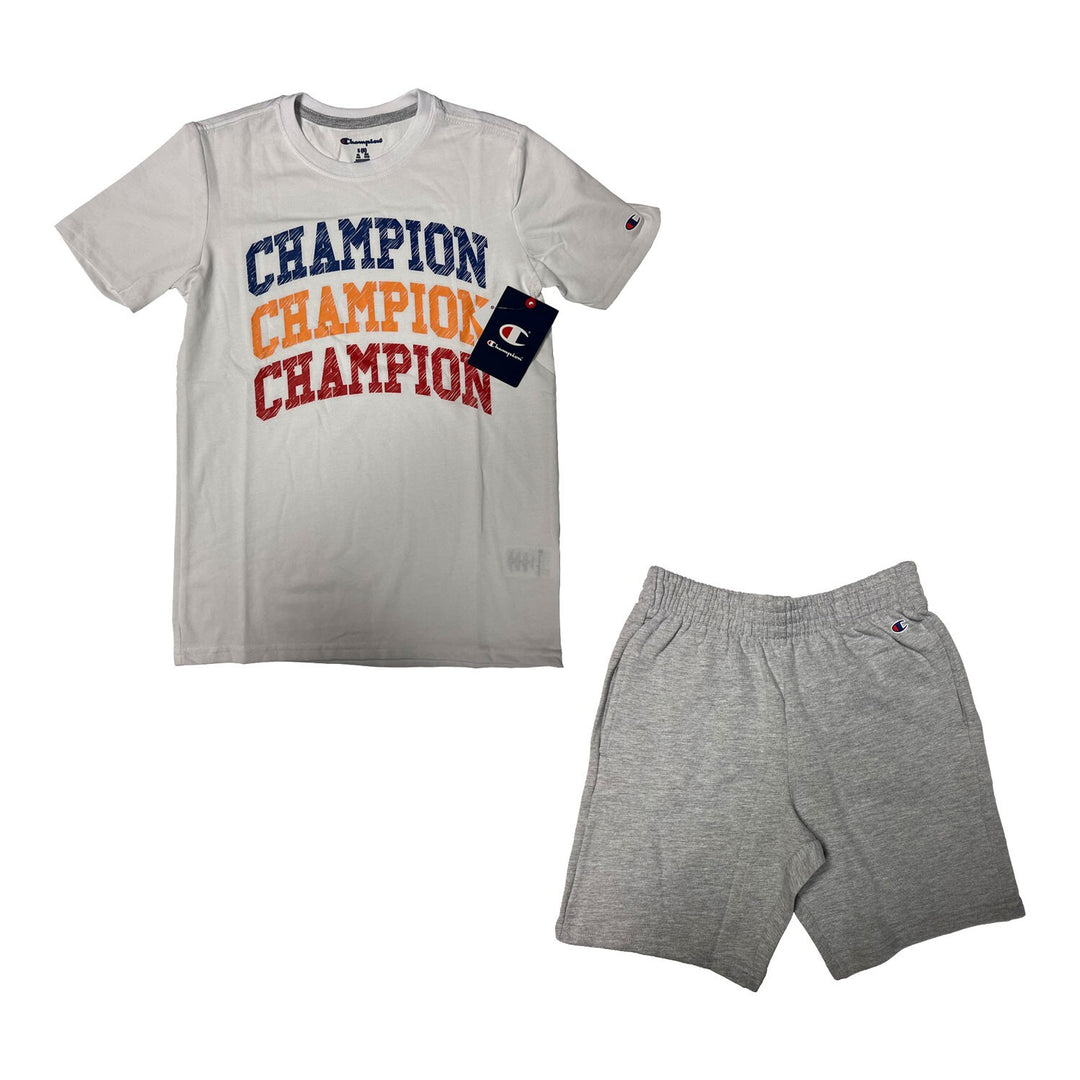Champion Boy’s Grey White T-Shirt &amp; Short Set (S02)