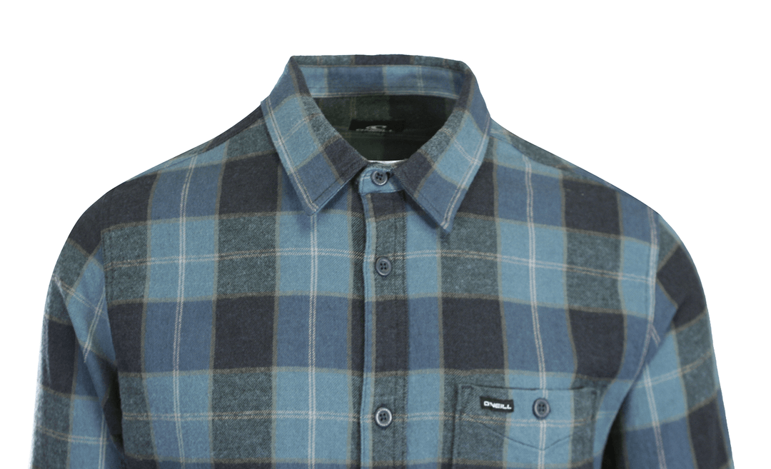 O'Neill Men's Navy Blue Shirt Redmond Plaid Stretch Flannel Long Sleeve (S24)