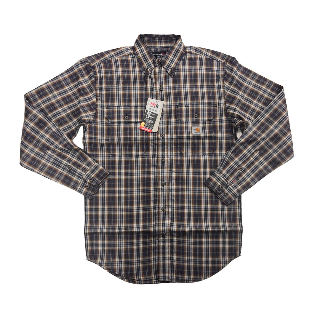 Carhartt FR Men’s Dark Brown Navy Plaid Shirt - Rugged Flex L/S CAT 2 (S375)