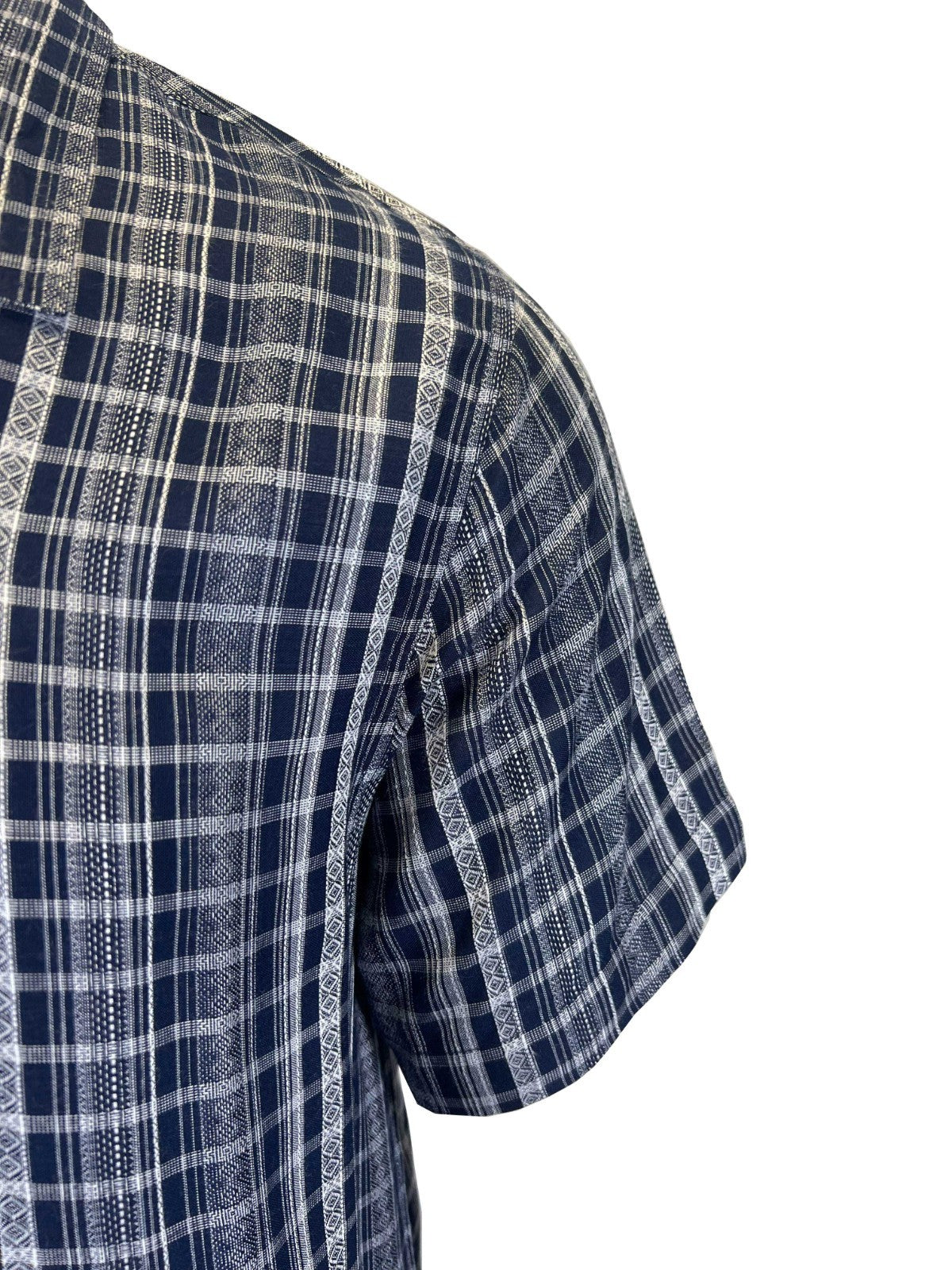 Vstr Premium Men's Navy Shirt Vertical Stiped Button Down Short Sleeve (S03)