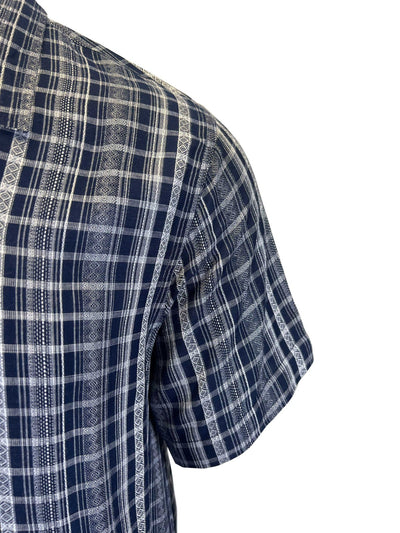 Vstr Premium Men's Navy Shirt Vertical Stiped Button Down Short Sleeve (S03)