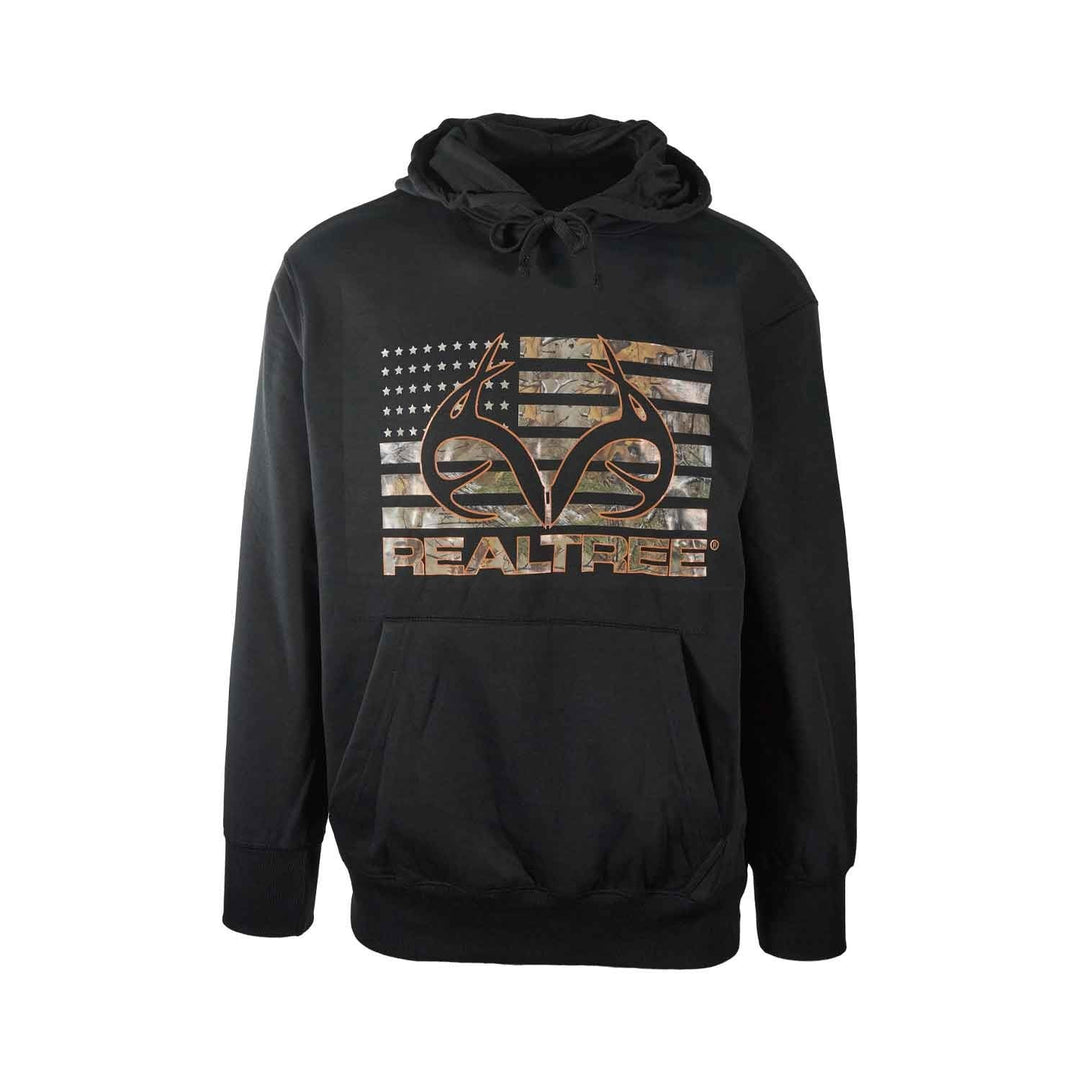 Realtree Men's Hoodie Camo American Flag Antler Logo - Brown, Black, Green