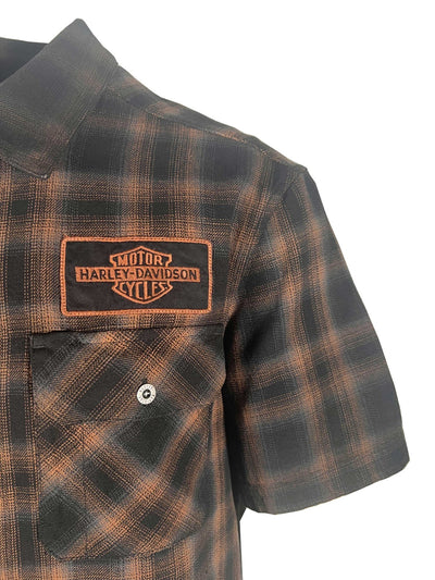 Harley-Davidson Men's Black & Amber Brown Shirt Bar & Shield Plaid S/S (S71)