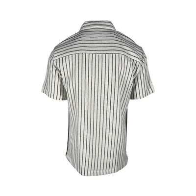 Vstr Premium Men's Cream Black Shirt Vertical Stiped Button Down S/S (S02)