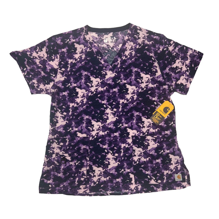 Carhartt Women's Scrub Force Pocket Rugged Flex V-Neck Print Top D Ring (M03)