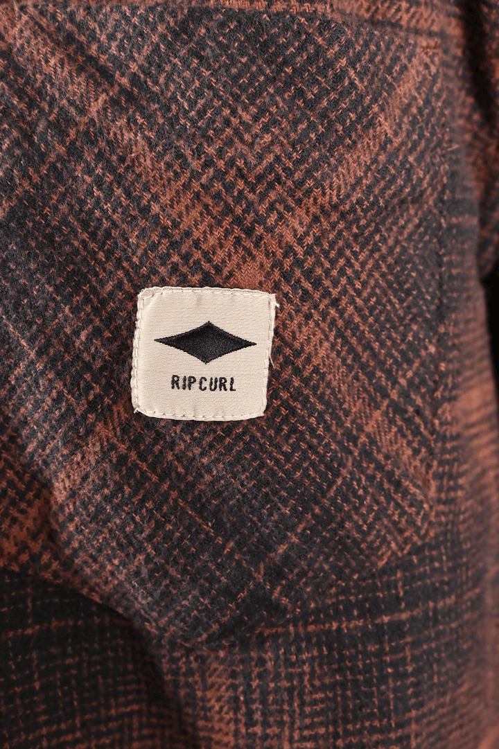 Rip Curl Men's Shirt Burnt Orange Black Plaid Long Sleeve Woven (S10)